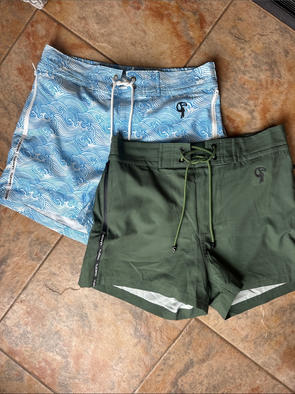Tucann Mens Trunks (Olive Green and Make Waves Blue, 5”)